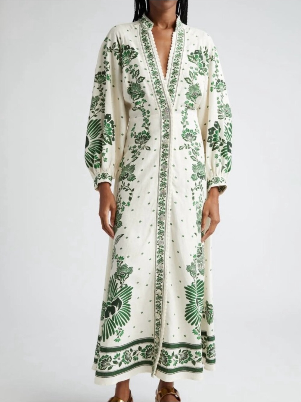 Farm Rio Forest Soul Long Sleeve Green and White Floral Maxi Dress - Picture 7 of 10